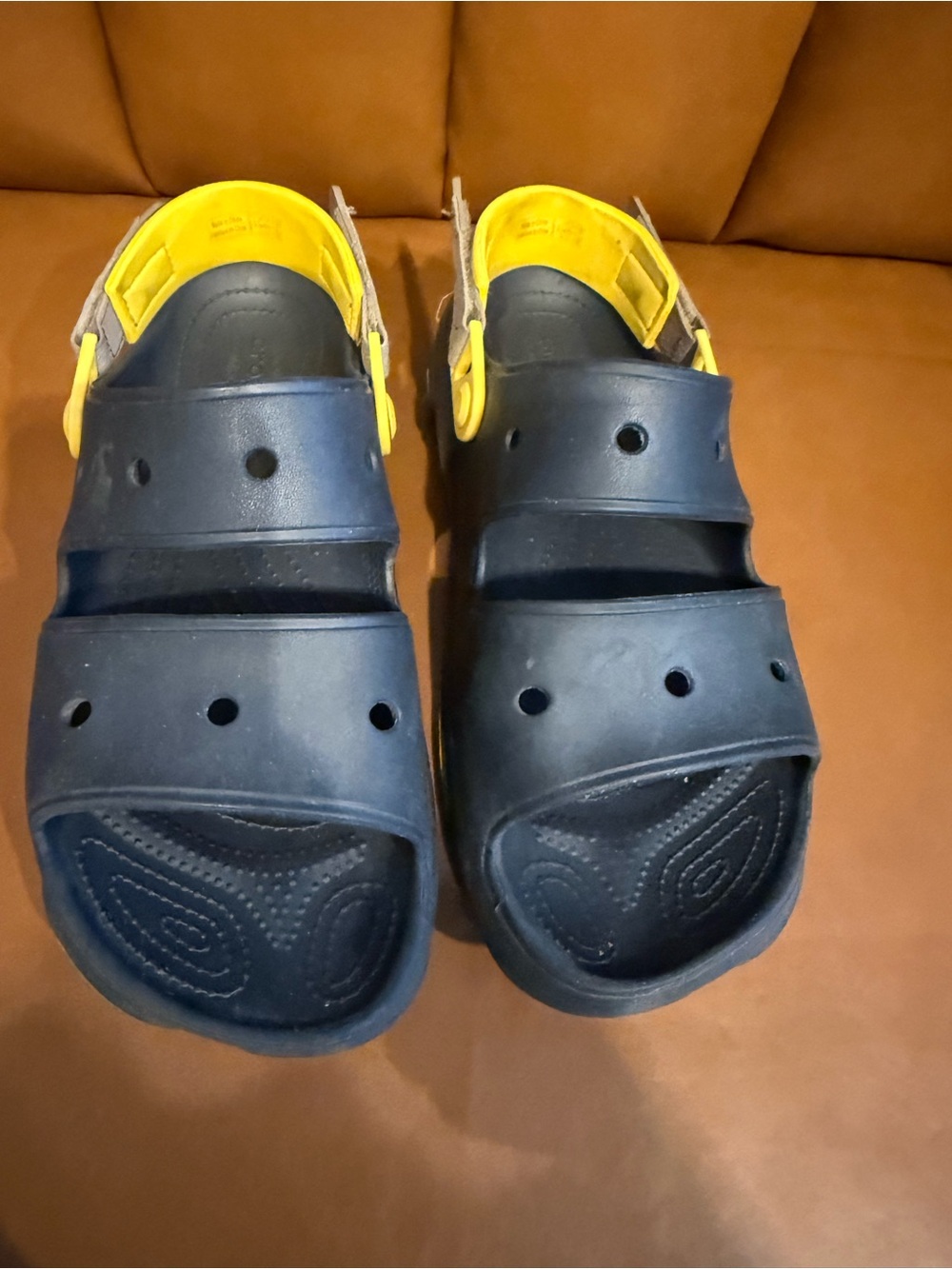 CROCS Navy and Yellow Men’s Slide Sandals with Heel Strap